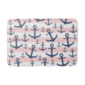 Nautisch roze strop blauw ankerpatroon badmat (Voorkant)
