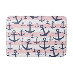 Nautisch roze strop blauw ankerpatroon badmat