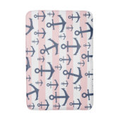Nautisch roze strop blauw ankerpatroon badmat (Voorkant Verticaal)