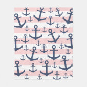 Nautisch roze strop blauw ankerpatroon fleece deken (Voorkant)
