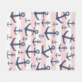 Nautisch roze strop blauw ankerpatroon fleece deken (Voorkant (Horizontaal))