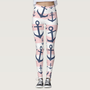 Nautisch roze strop blauw ankerpatroon leggings
