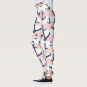 Nautisch roze strop blauw ankerpatroon leggings (Links)