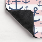 Nautisch roze strop blauw ankerpatroon muismat (Hoek)