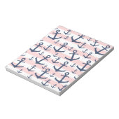 Nautisch roze strop blauw ankerpatroon notitieblok (Linkerzijde)