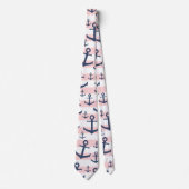 Nautisch roze strop blauw ankerpatroon stropdas (Voorkant)