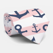 Nautisch roze strop blauw ankerpatroon stropdas (Opgerold)