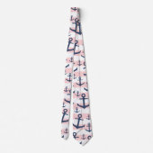 Nautisch roze strop blauw ankerpatroon stropdas (Achterkant)