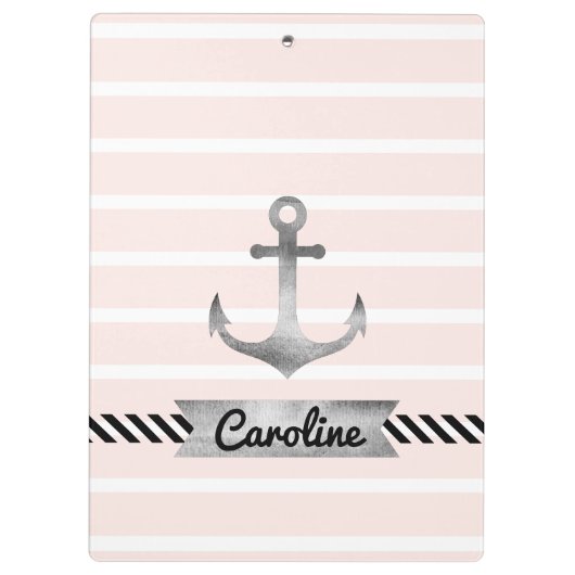 Nautisch roze stropen Waterkleurige anker Klembord (Achterkant)