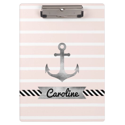 Nautisch roze stropen Waterkleurige anker Klembord (Voorkant)