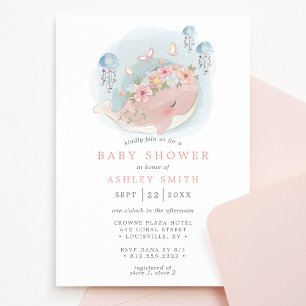 Nautisch Roze Walvis Kwallen Meisje Baby Shower Kaart