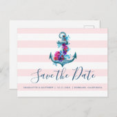 Nautisch Roze Waterverf Anker De datum opslaan Aankondigingskaart (Voorkant / Achterkant)