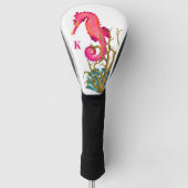 Nautisch Roze Wit Marine Zeepaardje Golfheadcover (Voorkant)