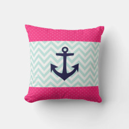 Nautisch Roze Wit Mint Chevron Anker Patroon Kussen