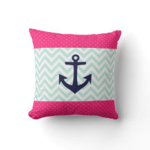 Nautisch Roze Wit Mint Chevron Anker Patroon
