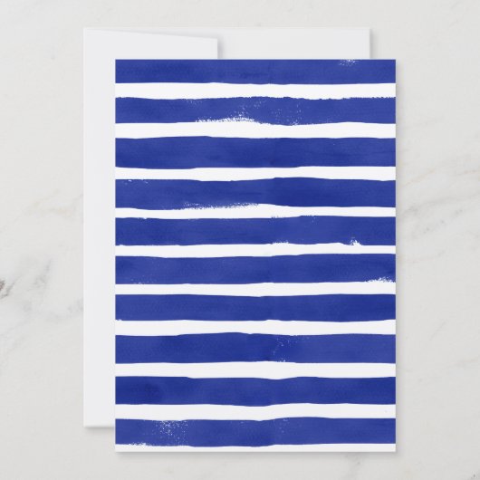Nautisch Rustiek Blauw Waterverf Stripes Wedding Kaart (Achterkant)