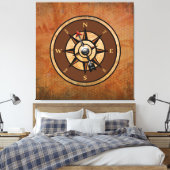 Nautisch rustiek kompas noord zuidoost west canvas afdruk (Insitu (Slaapkamer))