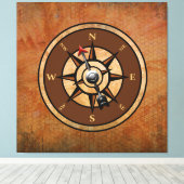 Nautisch rustiek kompas noord zuidoost west canvas afdruk (Insitu (Houten vloer))