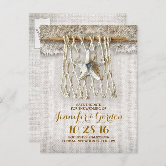 Nautisch rustiek strand save the date briefkaarten (Voorkant / Achterkant)