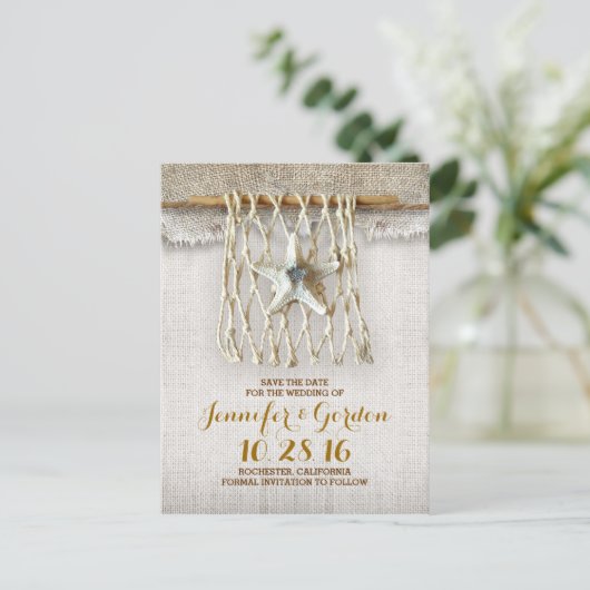 Nautisch rustiek strand save the date briefkaarten (Staand voorkant)