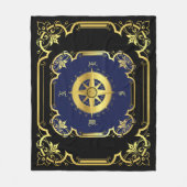 Nautisch scheepskompas verguld zwart/goud/blauw fleece deken (Voorkant)