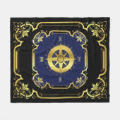 Nautisch scheepskompas verguld zwart/goud/blauw fleece deken (Voorkant (Horizontaal))