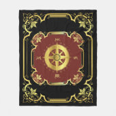 Nautisch scheepskompas, zwart/goud/rood fleece deken (Voorkant)