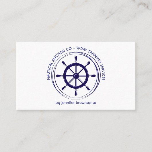 Nautisch scheepsstuur zee blauw visitekaartje (Voorkant)