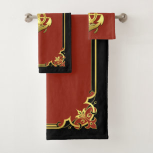 Nautisch scheepswiel/anker roest rood/goud hand bad handdoek