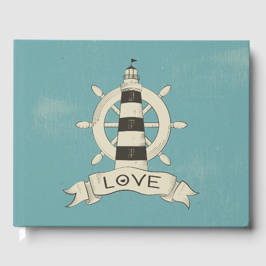  Nautisch Scheepswiel & Vuurtoren Huwelijk Gastenboek (Voorkant)