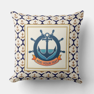 Nautisch scheprad en marineblauw ankerpatroon kussen