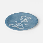 Nautisch Schip Anker Blauwe Waterverf Trouwstrand Papieren Bordje (Gekanteld)