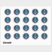 Nautisch schip anker marineblauw met witte strepen ronde sticker (Vel)