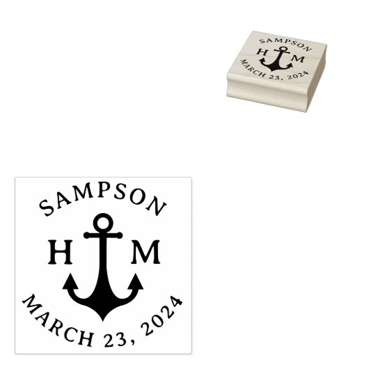 Nautisch Schip Anker Naam Datum en Twee Letters Rubberstempel (Gestempeld)