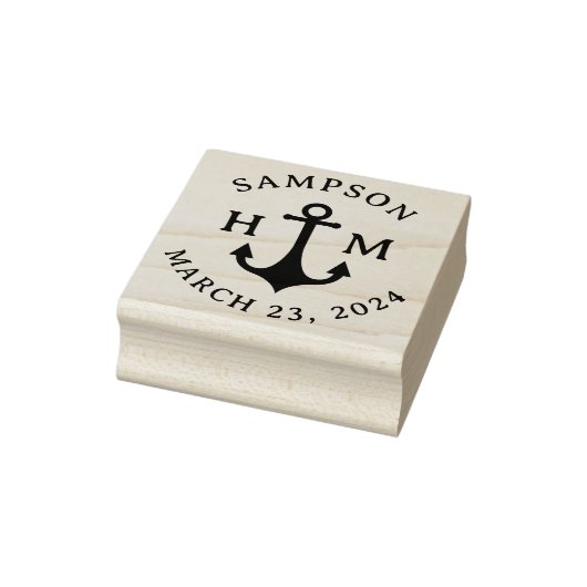 Nautisch Schip Anker Naam Datum en Twee Letters Rubberstempel (Stempel)