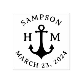 Nautisch Schip Anker Naam Datum en Twee Letters Rubberstempel