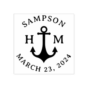 Nautisch Schip Anker Naam Datum en Twee Letters Rubberstempel