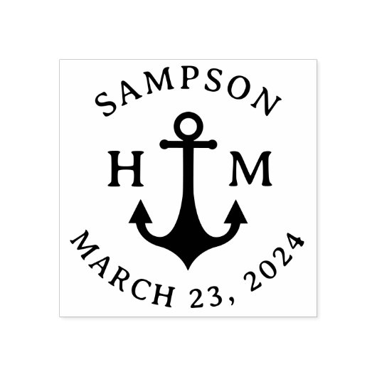 Nautisch Schip Anker Naam Datum en Twee Letters Rubberstempel (Afrduk)