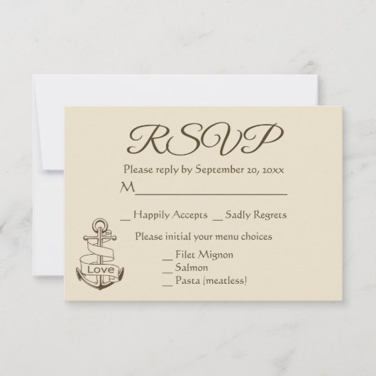 Nautisch schip Anker Tan RSVP Bruin Huwelijksfeest (Voorkant)