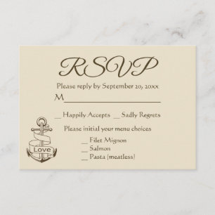 Nautisch schip Anker Tan RSVP Bruin Huwelijksfeest Kaartje