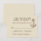 Nautisch schip Anker Tan RSVP Bruin Huwelijksfeest Kaartje (Voorkant / Achterkant)