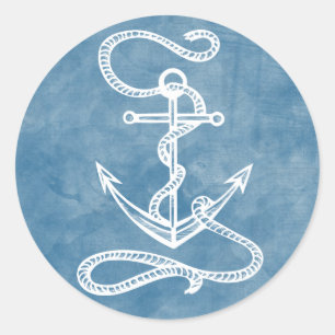 Nautisch Schip Anker Waterverf Blue Ocean Sailor Ronde Sticker