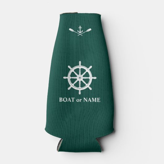 Nautisch Schip Helm Anker Riemen Bootnaam Groen Flesjeskoeler (Voorkant)