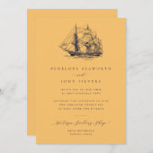 Nautisch schip illustratie Gele bruiloft Kaart (Voorkant / Achterkant)