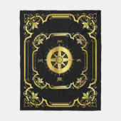 Nautisch schip kompas verguld zwart/goud/zwart fleece deken (Voorkant)