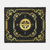 Nautisch schip kompas verguld zwart/goud/zwart fleece deken (Voorkant (Horizontaal))