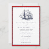 Nautisch schip Red Rope Lijst Classic Wedding Kaart (Voorkant)