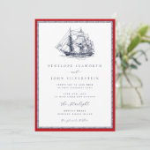 Nautisch schip Red Rope Lijst Classic Wedding Kaart (Staand voorkant)