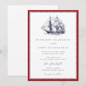 Nautisch schip Red Rope Lijst Classic Wedding Kaart (Voorkant / Achterkant)