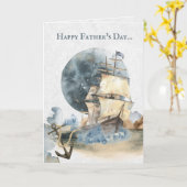 Nautisch schip, Volle Maan en Anker Vaderdag Kaart (Gele Bloem)